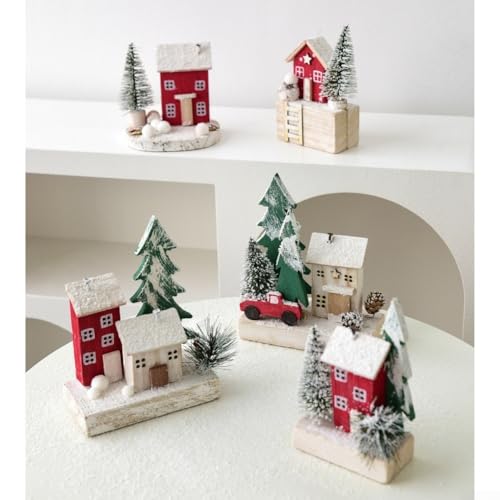Whychstore Wooden Christmas Village House Ornament, Christmas Village Houses Set, Ski Chalet Lodge Style For Tabletop Holiday Display (F/190g) - Image 4