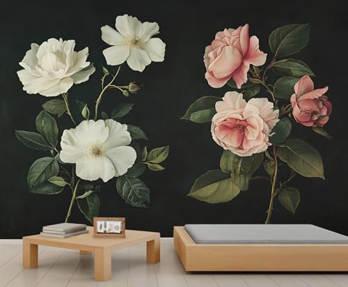 FBRUIEG Vintage Flower Wall Murals, Rose Mural, Dark Flowers Wallpaper for Living Room Bedroom Study TV Background Decor - 59" W x 39.4" H