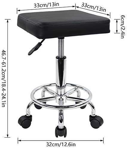 KKTONER Square Rolling Stool with Foot Rest PU Leather Height Adjustable Spa Drafting Salon Tattoo Work Swivel Stools Task Chair Small (Black)