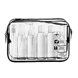 LECUNE Transparenter Kulturbeutel mit Reiseflaschenset, 12Stück Reisen Flaschen Set(100ml) und 1 Stück Plastikbeutel für Flüssigkeiten zugelassen (20x20cm),Flughafen-konforme Tasche,Reisezubehör