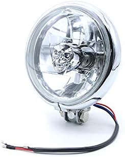 Motorcycle High/Low Beam Retro Vintage Skull Light Bulb Headlight For Harley Dyna Honda VT Cruiser Bobber (Chrome)