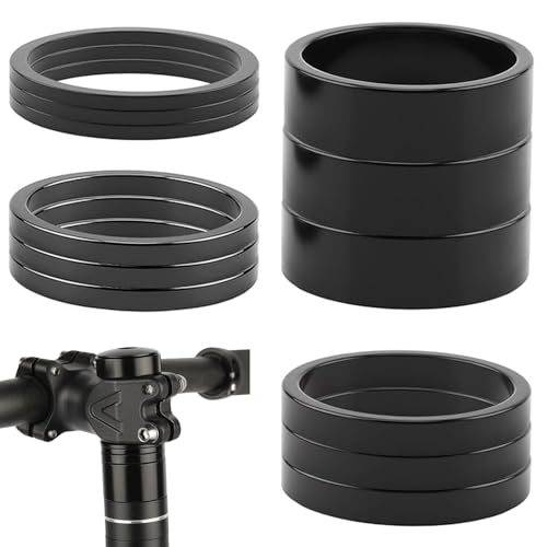 Image of 12pcs Bike Headset Spacer Set 1-1/8 Inch , 28.6mm Aluminium Alloy Bicycle Stem Spacers In 2mm, 3mm, 5mm, 10mm, Lightweight Mtb Road Bike Head Tube Spacers for Height Adjustment And Handlebar Setup