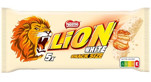 Nestlé LION Multipack, Schokoriegel mit weißer Glasur, leckerer Karamell-Füllung und knuspriger Waffel, Süßigkeiten Großpackung, 1er Pack (à 5 x 30g)