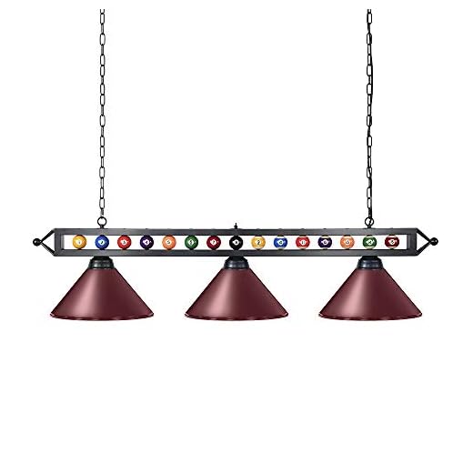 Wellmet 59'' Hanging Pool Table Light Fixture for Game Room Beer Party, Ball Design Metal Billiards Light with 3 Lamp Shades, Suitable for 7~9 Foot Pool Tables (Red)
