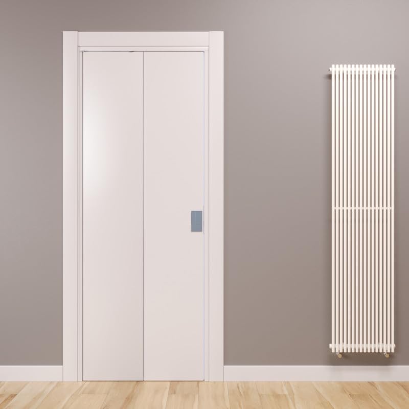 Porte Italiane, Fluid Motion - Porte pliante à livre 90° en stratifié, cadre en bois et couvre-bâtis imperméable, avec serrure magnétique, 60 x 210 cm, avec ouverture à droite, blanc