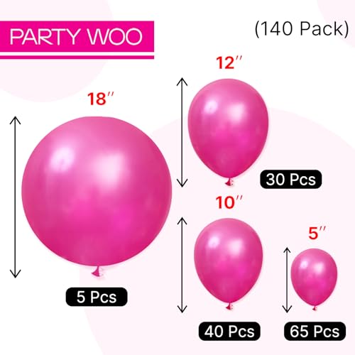 Image of PartyWoo Pearl Hot Pink Balloons 140pcs Different Sizes of 18 12 10 5 Inch Magenta Fuchsia Dark Pink Balloon Arch Kit Garland for Bridal Baby Shower Princess Birthday 1950s Party Decorations Pink-Z38