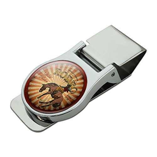 Rodeo Cowboy Vintage Horse Riding Bucking Satin Chrome Plated Metal Money Clip