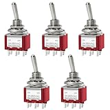 Heschen Miniature Toggle Switch MTS-202 ON-ON DPDT 6 Pin, 2A 250V, 5A 120V, Pack of 5
