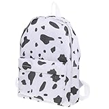 Hemobllo Mochila Escolar de Lona Estampado de Vaca Blanca y Manchas Negras Gran Capacidad Correas Ajustables Mochila para Exteriores Compras y Uso Escolar para Niñas Primaria