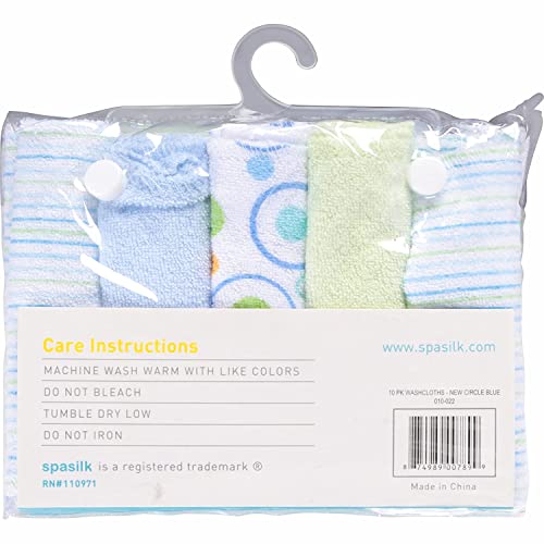 Spasilk Washcloth Wipes Set For Newborn Boys And Girls, Soft Terry Washcloth Set, Pack Of 10, Blue Circles #TOP3