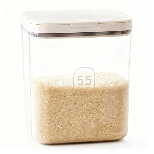 Zuzer Botes de Almacenamiento 5.5L, Envases Herméticos para Alimentos con Tapa, para Cereales, Arroz, Pasta, Harina, Azúcar, Legumbres, Organizador de Cocina Aire Ajustado (20.5x16.6x24.5 cm)
