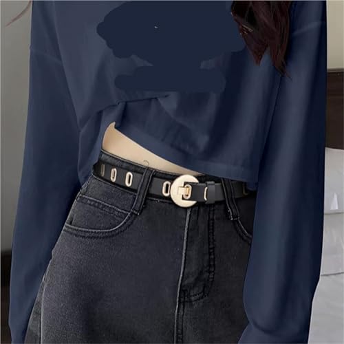 Casual Round Buckle Leather Belt Thin Hollow Women Waistband Korean Style Hole Waist Belt Women Belt 1 piece2