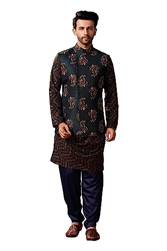 Elina fashion Men's Cotton Kurta Pajama Set With Printed Jacket (Waistcoat) Designer Indian Ethnic Wear