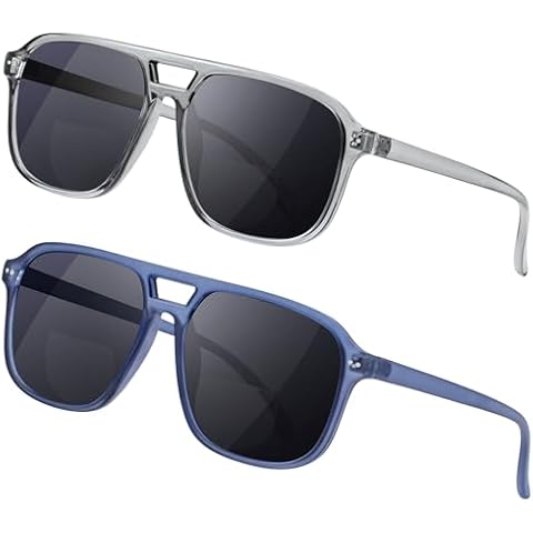 Madison Avenue 2 Pack Retro Aviator Bifocal Reading Sunglasses for Men and Women, Trendy Sun Reader Mens Womens UV Protection Grey/Blue +1.5 Cover
