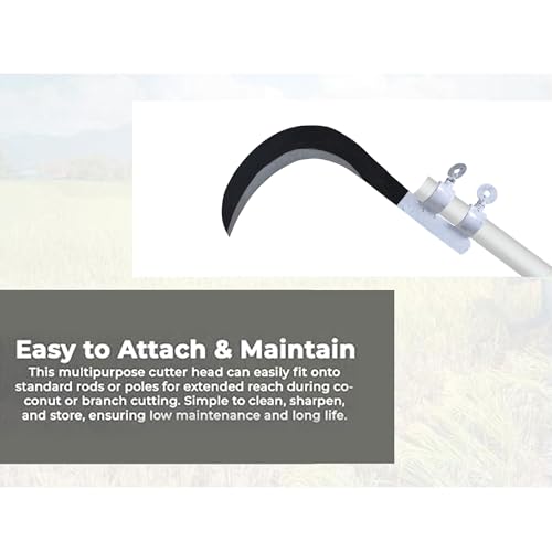 Image of QATHAAL Heavy Duty Agricultural Hand Tool for Harvesting, Farming & Gardening | Tempered Steel Coconut Plucker & Grass Sickle Head | Tree Branch Cutting, Crop Harvesting & Garden Maintenance