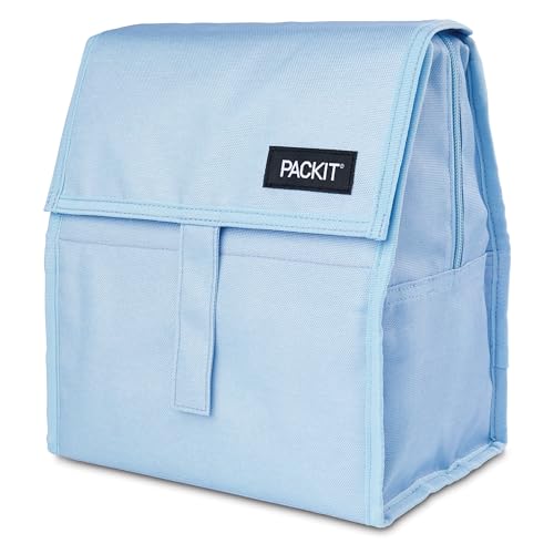 Image of Packit Freezable Lunch Bag, Sky Blue, Built with EcoFreeze Technology, Foldable, Reusable, Zip and Fold Closure with Buckle Handle, Designed for Work Lunches and Fresh Lunch On the Go, (Pack of 12)