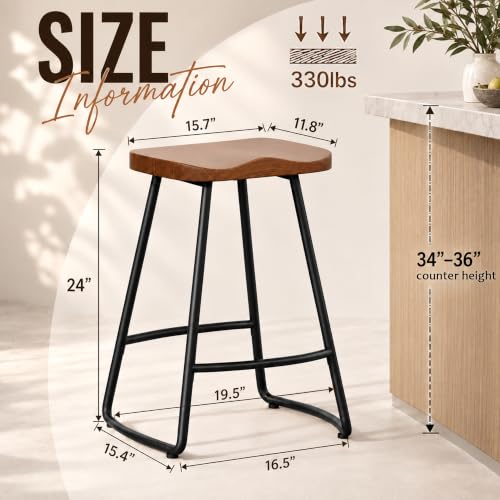Image of Awonde Backless Bar Stools Set of 4, Large Wood Seat Metal Counter Stools