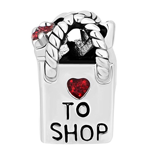 Image of Q&Locket inchto Shop Fashion Shopping Bag Charm Heart Pink for Bracelet (Red Heart)