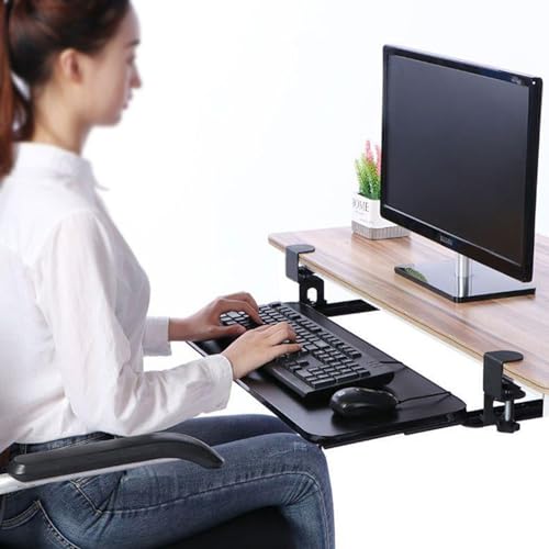 FYLDQAXU Ergonomics Desk Extender Tray, 25.6"x9.8" Large Size Clamp-on Keyboard Extension Platform, 90° Foldable Keyboard Tray Platform, Suitable for Office Desks (Walnut 65 * 25 cm)