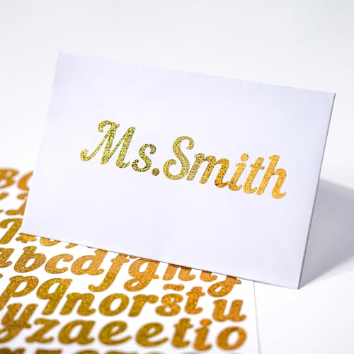 8 Sheets Vinyl Letter Stickers 705 PCS Gold Alphabet Sticker 1 Inch Stick on Letters Glitter Self-Adhesive Waterproof ABC Number Stickers for Graduation Cap Water Bottles Scrapbook (1 Inch)(Gold)