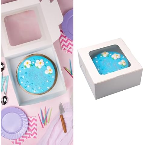 Cookie Cutter Kingdom, 10x10x5, 20 Pack Cake Boxes With Window Bulk Pastry Boxes - Multipurpose Bakery Boxes With Window. Auto Pop Up (White Cake Boxes - 10x10x5) Cover