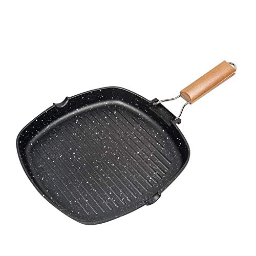 IAXSEE Carbon Steel Grill Pan Non-stick Stripe Frying Pan For Stove Top Universal With Wooden Folding Handles 11