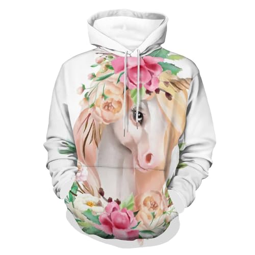 Sweatshirt Licorne Fleurie Pull Capuche Manches Longues Unisexe Taille S