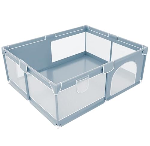 【LifeRed】 長方形 ベビーサークル メッシュ ＜ ドア付き ＞ 200x180cm ベビーゲード 赤ちゃん プレイヤード キッズサークル 大型 プレゼント(ライトグレー)