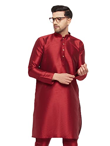 Image of VASTRAMAY Men's Burgandy Silk Blend Only Kurta