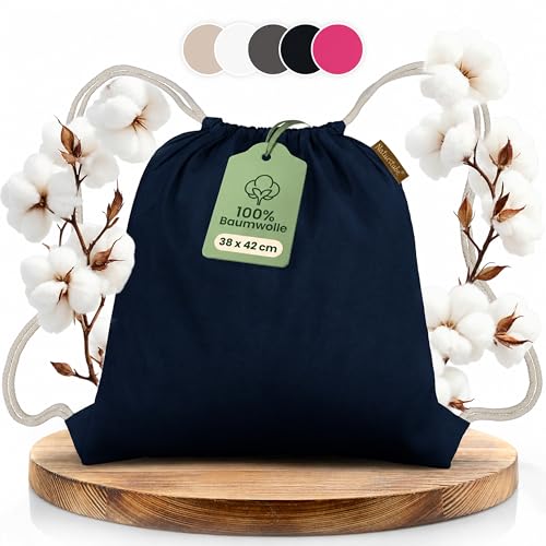 Naturstube® Turnbeutel Baumwolle Navy Blau  1 Stück 38 x 42 cm  Oeko-TEX® zertifiziert | Stoffbeutel & Sportbeutel zum Bemalen | Jute Beutel für Damen Herren & Kinder | Plastikfrei verpackt