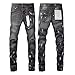 Men High Street Ripped Jeans for Four Seasons Denim Pants Personalized Purple Black Straight Jeans Black Purple 28