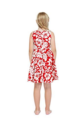 Girl Hawaiian Vintage Fit And Flare Dress In Classic Vintage Hibiscus In Red Size 14 #TOP1