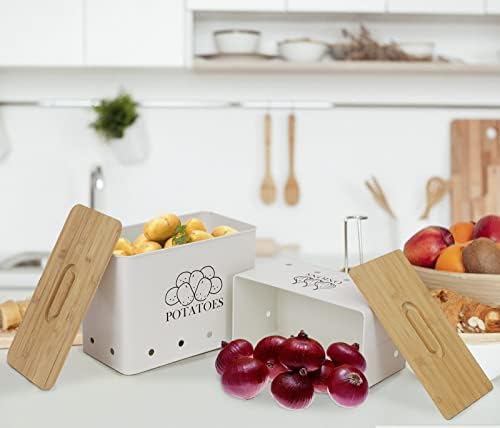 Potato Onion Kitchen Storage Canisters,Storage Bin For Kitchen 2 Pack Set,potatoe, Potato Storage Boxstorage And Long Shelf Life With Aerating Tin Storage Holes-white