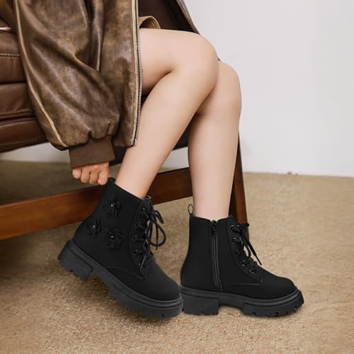 Toddler Boots for Girls with Side Zipper, Lace Up Girls Combat Boots, Kids Ankle Boot for Toddler/Little Kid/Big Kid2