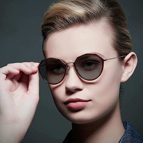 Damskie progresywne wieloogniskowe okulary do czytania z ramką TR90, czerwone modne nieregularne fotochromowe szare okulary przeciwsłoneczne (rozmiar: 1,5 x)