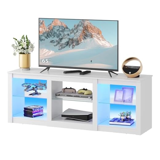 WLIVE TV Stand with LED Lights for TVs up to 65 inch, Entertainment Center with Glass Shelves, Modern TV Stand for Living Room, Entertainment Console with Storage, White
