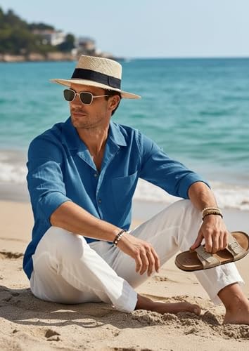 Image of Combo of Men's Casual Cotton Blend Shirt || Long Sleeve Button Down with Spread Collar | Lightweight Breathable Fabric | Stylish Solid Shirt for Beach, Office & Everyday Wear Pack of 2