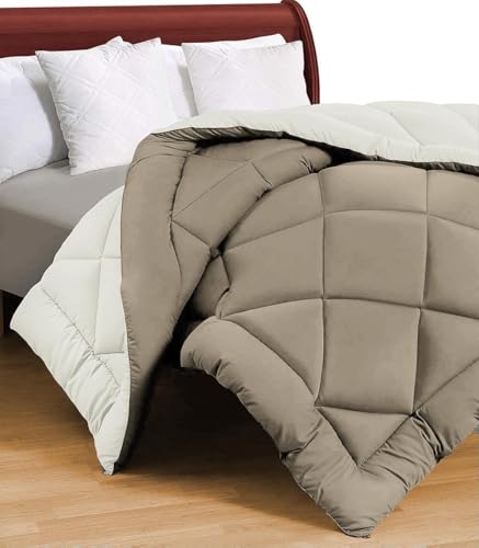 Image of Amazon Brand - Umi AC Comforter Double Bed | AC Blanket Double Bed | 220 GSM Ultra Soft Microfiber Reversible Lightweight All-Weather Bed Comforter /Duvet /Quilt (90 inchX86 inch Inche, Brown & Beige)
