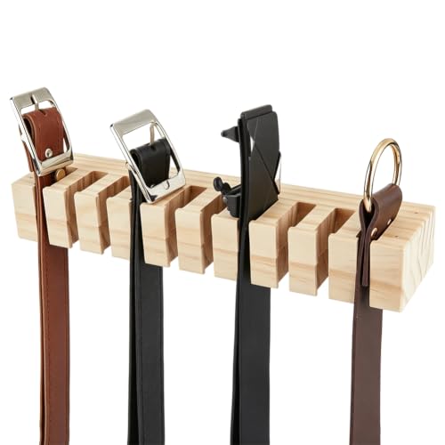 PH PandaHall Pine Wood Belt Organizer, Wall Mounted Belts Holder Belt Hanger Space Saving Rack for 10 Belts Closet Organization Home Retail Shop Men, Natural Wood, 10.7x1.6x2.4inch