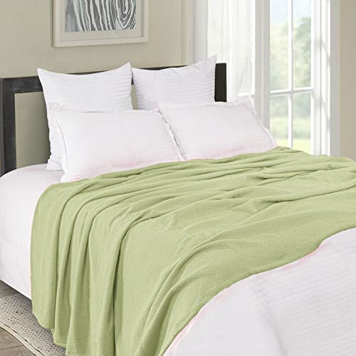 Boutiquo 100% Cotton Bed Blanket, Breathable Thermal Blanket Twin Size, Soft Honeycomb Waffle Blanket 60"X90", Cotton Bed Blanket, Perfect For Layering Any Bed For All Season, Sage Green #TOP2