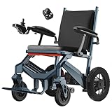AMITD Lightweight Foldable Electric Wheelchair for Adults, 20kg Magnesium Alloy, 20km Li-ion, 500W Motor, with Attendant Control, Airplane Approved, Mobility Scooter for Indoor Outdoor Travel,Metallic