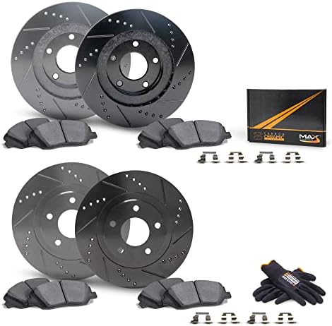 Max Advanced Brakes Elite XDS Front + Rear Cross-Drill & Slots Rotors with Elite Max Brake Pads KT079383