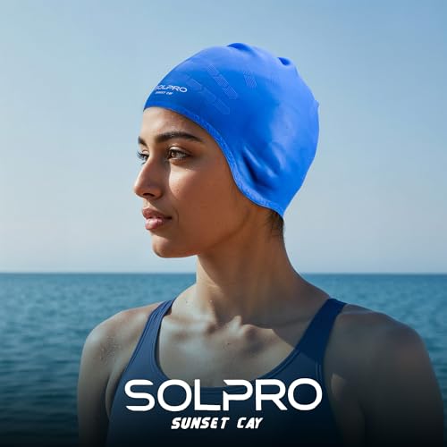 Image of Solpro Sunset Cay Unisex Swimming Cap|for Men,Women,Boys,Girls,Athletes,Swimmers|for Training,Competition in Swimming Pool,Water Sport,Beach,Water Park & Activties|One Size Fits All