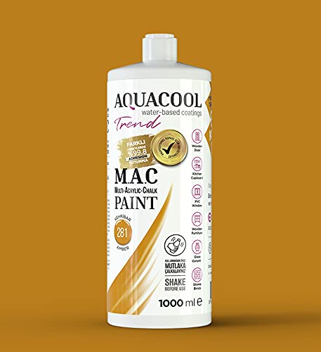 Happy Woody AquaCool Vernice multi superficie, acrilico, gesso, opaca, ad asciugatura rapida, per interni ed esterni su mobili, legno, plastica, vetro, ceramica, pietra (1000 ml, ambra 281)
