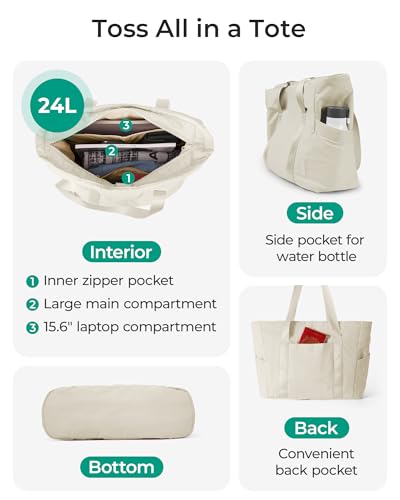 Image of BAGSMART Tote Bag for Women, Tote Bag with Zipper Work Tote with Compartments Nurse Shoulder Hanbag for Travel, Gym
