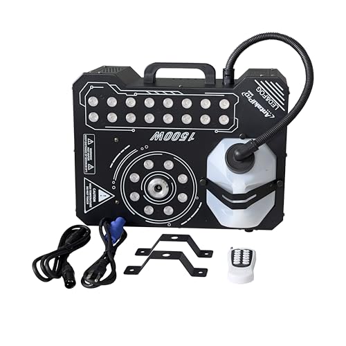 Máquina de humo 1500W con luces LED RGB, alta salida de humo 33,000 cu ft/min, altura de spray 6–8 metros, control DMX y remoto, tanque de 2.5L para efectos en escenario y fiestas miniatura 1