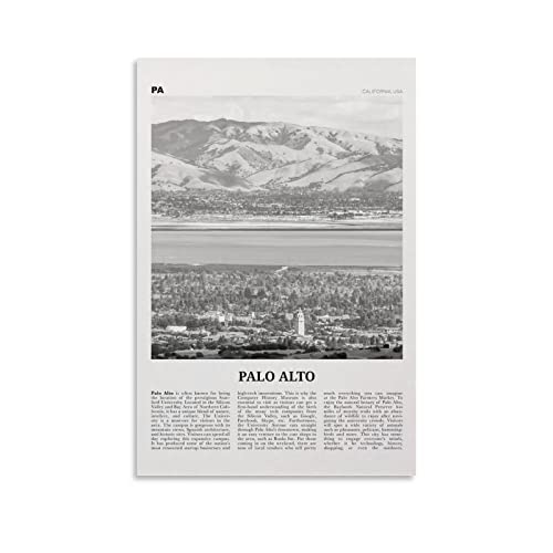 Palo Alto Print Black And White, Palo Alto Wall Art, Palo Alto Poster, Palo Alto Photo, Palo Alto Wa Poster Decorative Painting Canvas Wall Art Living Room Posters Bedroom Painting 20x30inch(50x75cm)