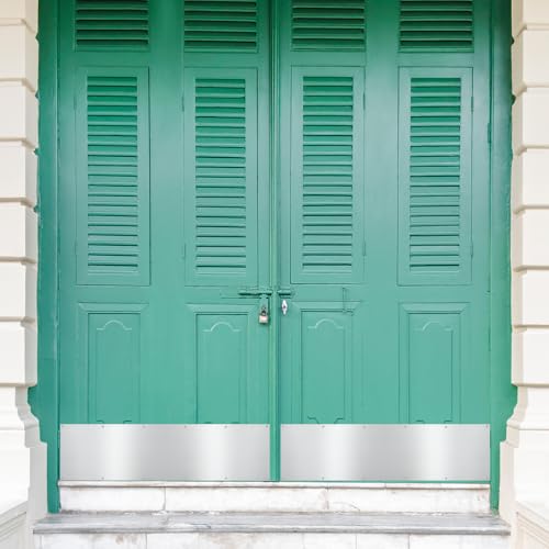 Tatuo 8 Pcs 8" x 34" Door Kick Plates for Exterior Interior Bulk Doors Protection Decor Rectangular Aluminum Door Push Plate with Satin Finish (Silver Gray) by Tatuo - Used condition - Image 5