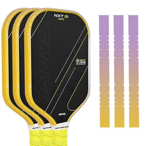 AMA SPORT Pickleball Paddle Edge Guard Tape 3 Pack Edge Protection Tapes 26mm Width Paddle Edge Cover Perfectly Fits Curved Edge Without Wrinkling (Purple Yellow Gradient)