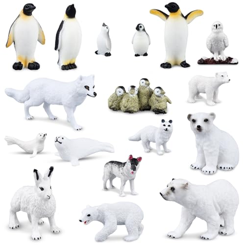 PLULON 17Pcs Polar Animals Figures Winter Animals Toys Penguin Polar Snow Bear Dolphin Christmas Miniature Figurine Toys for Kids Birthday Cake Topper Decorations Christmas Home Ornaments